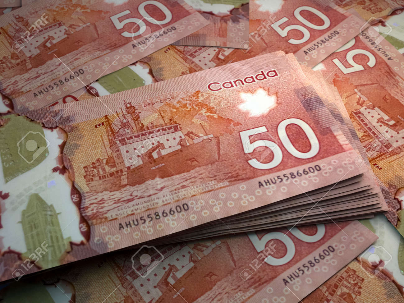 캐나다의 돈. 캐나다 달러 지폐. 캐드 지폐. 50달러. 비즈니스, 금융, 뉴스 배경입니다. 로열티 무료 사진, 그림, 이미지 그리고  스톡포토그래피. Image 175336502
