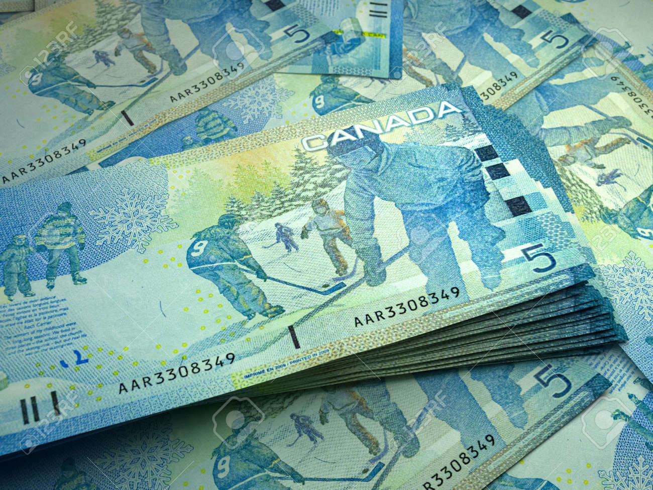 カナダのお金。カナダドル札。 CAD紙幣。 5ドル。ビジネス、金融、ニュースの背景。の写真素材・画像素材 Image 175336519