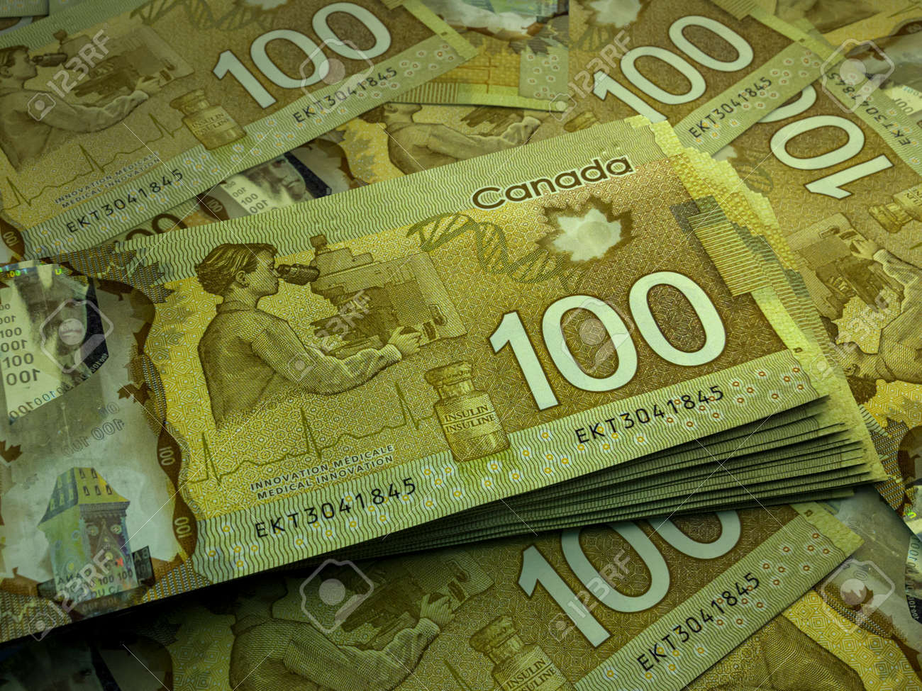 캐나다의 돈. 캐나다 달러 지폐. 캐드 지폐. 100 달러. 비즈니스, 금융, 뉴스 배경입니다. 로열티 무료 사진, 그림, 이미지  그리고 스톡포토그래피. Image 175336577