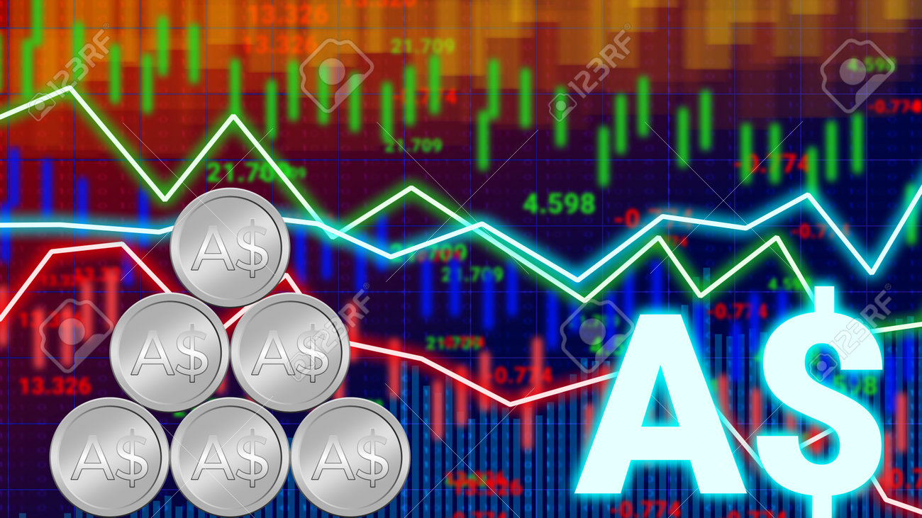 オーストラリアドルの価値、レート、株価、情報、銀貨とぼかし移動チャートを使用した変化する図のアニメーション。の写真素材・画像素材 Image  196944781