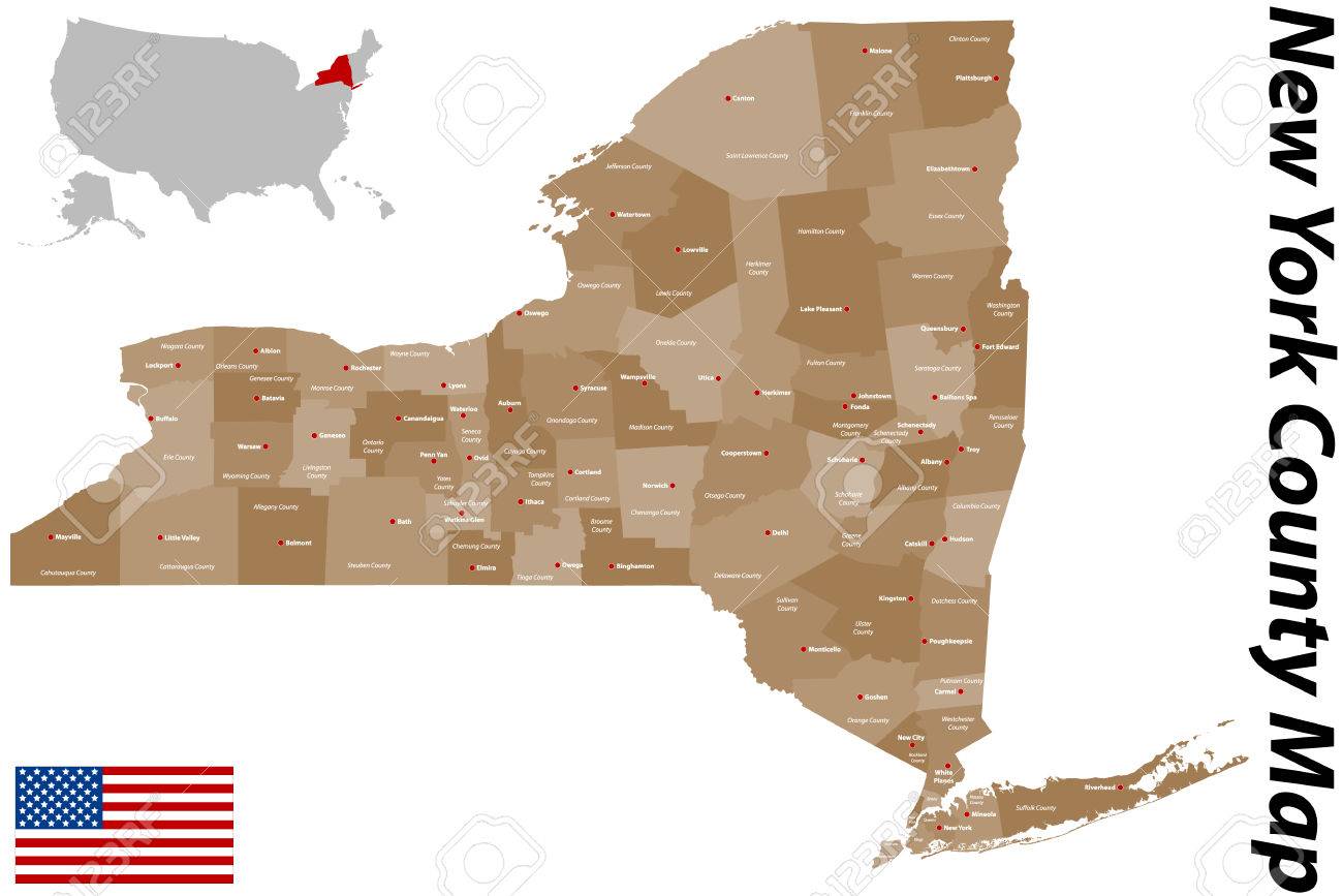 Une Grande Carte Et Détaillé De L état De New York Avec Tous Les Comtés Et Les Villes Principales Clip Art Libres De Droits Vecteurs Et Illustration Image 33588061
