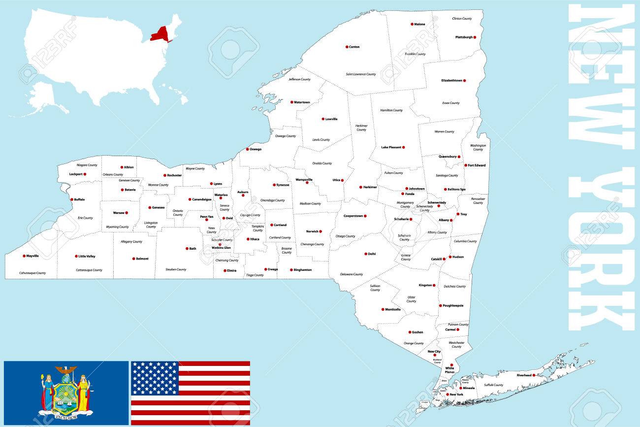 Une Carte Grande Et Détaillée De L état De New York Avec Tous Les Comtés Et Les Villes Principales Clip Art Libres De Droits Vecteurs Et Illustration Image 48427559