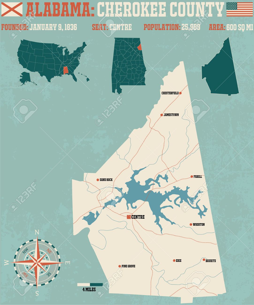 Cherokee County Alabama Map Large And Detailed Map And Information About Cherokee County In Alabama.  Royalty Free Svg, Cliparts, Vectors, And Stock Illustration. Image 56581769.