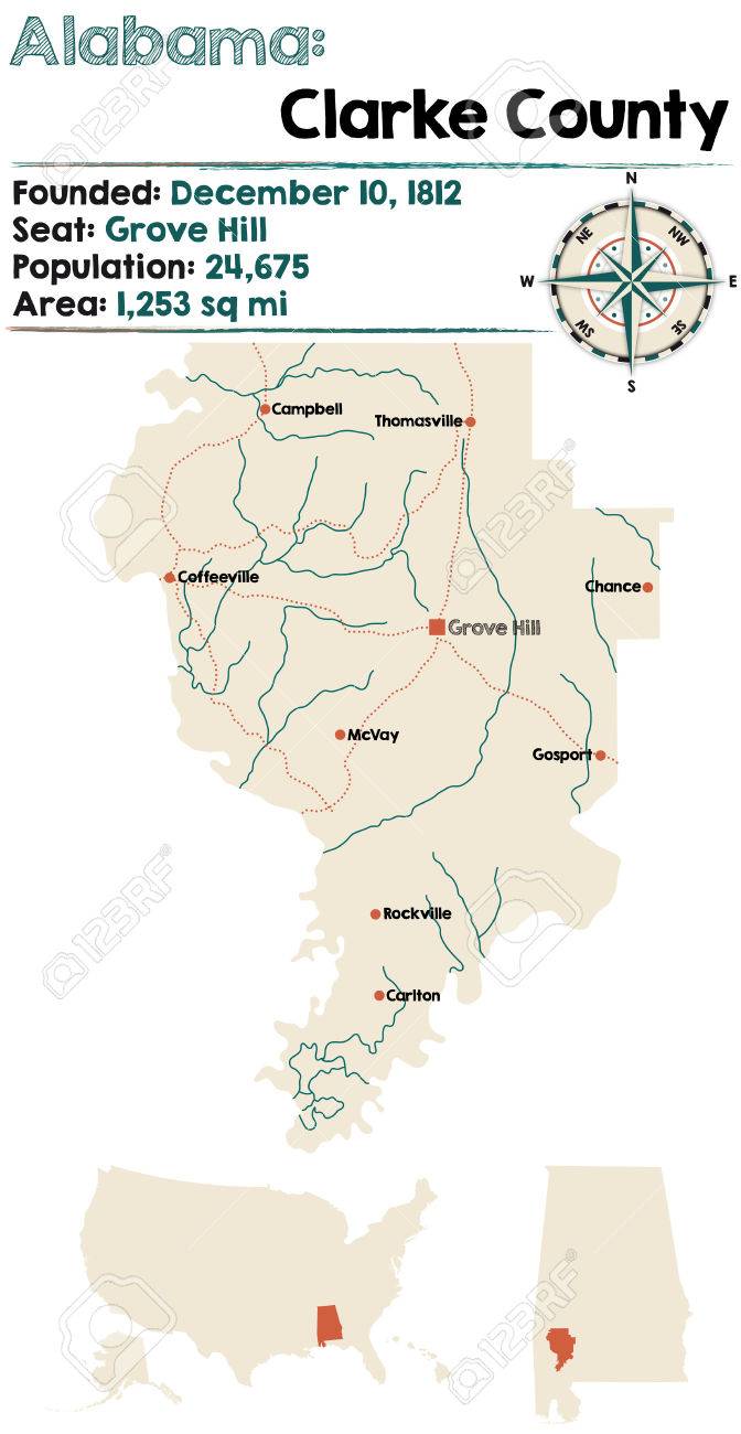 Clarke County Alabama Map Large And Detailed Map Of Clarke County, Alabama Royalty Free Svg,  Cliparts, Vectors, And Stock Illustration. Image 75988981.