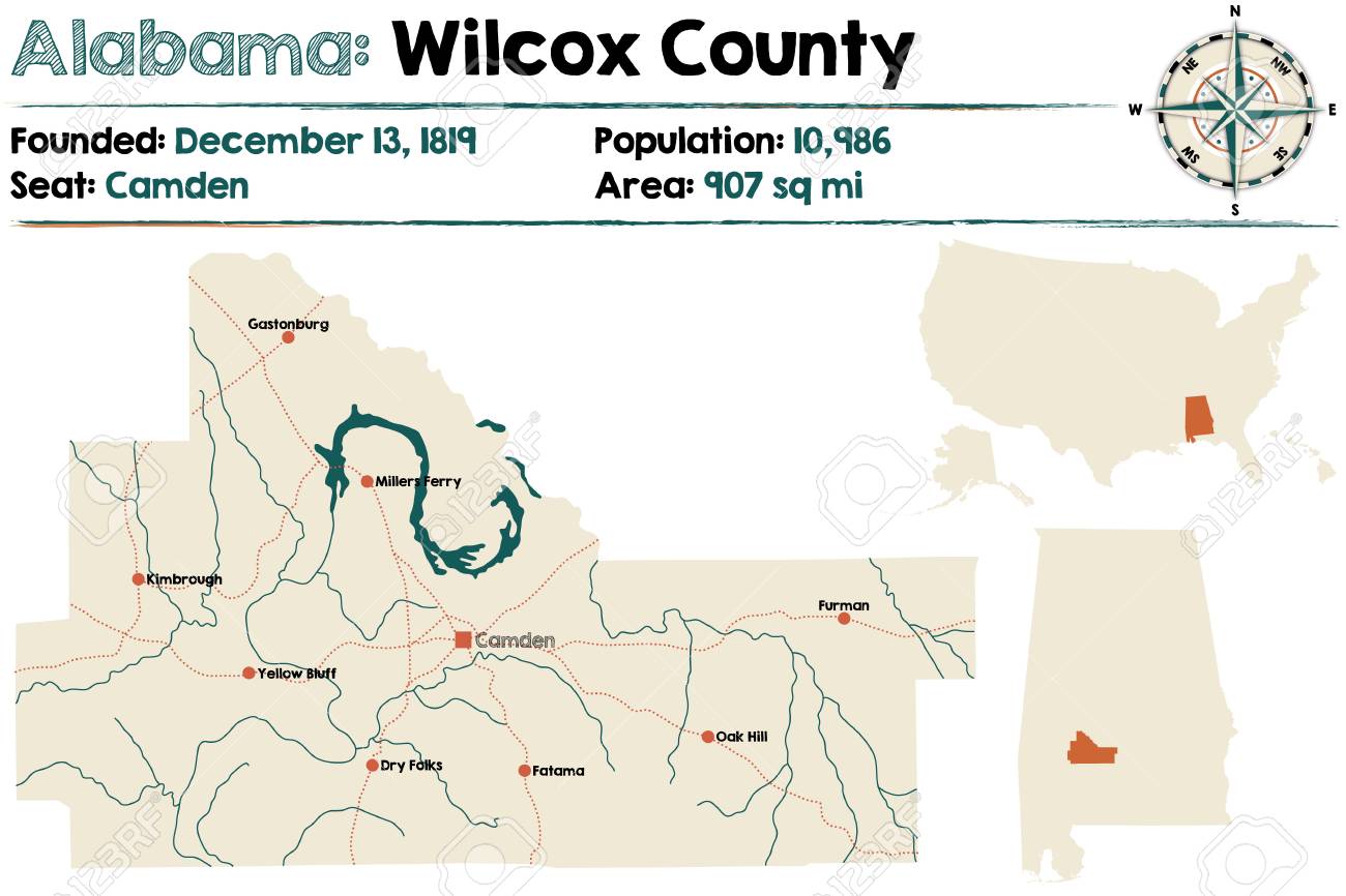 Map Of Wilcox County Alabama Large And Detailed Map Of Wilcox County In Alabama. Royalty Free Svg,  Cliparts, Vectors, And Stock Illustration. Image 80327467.