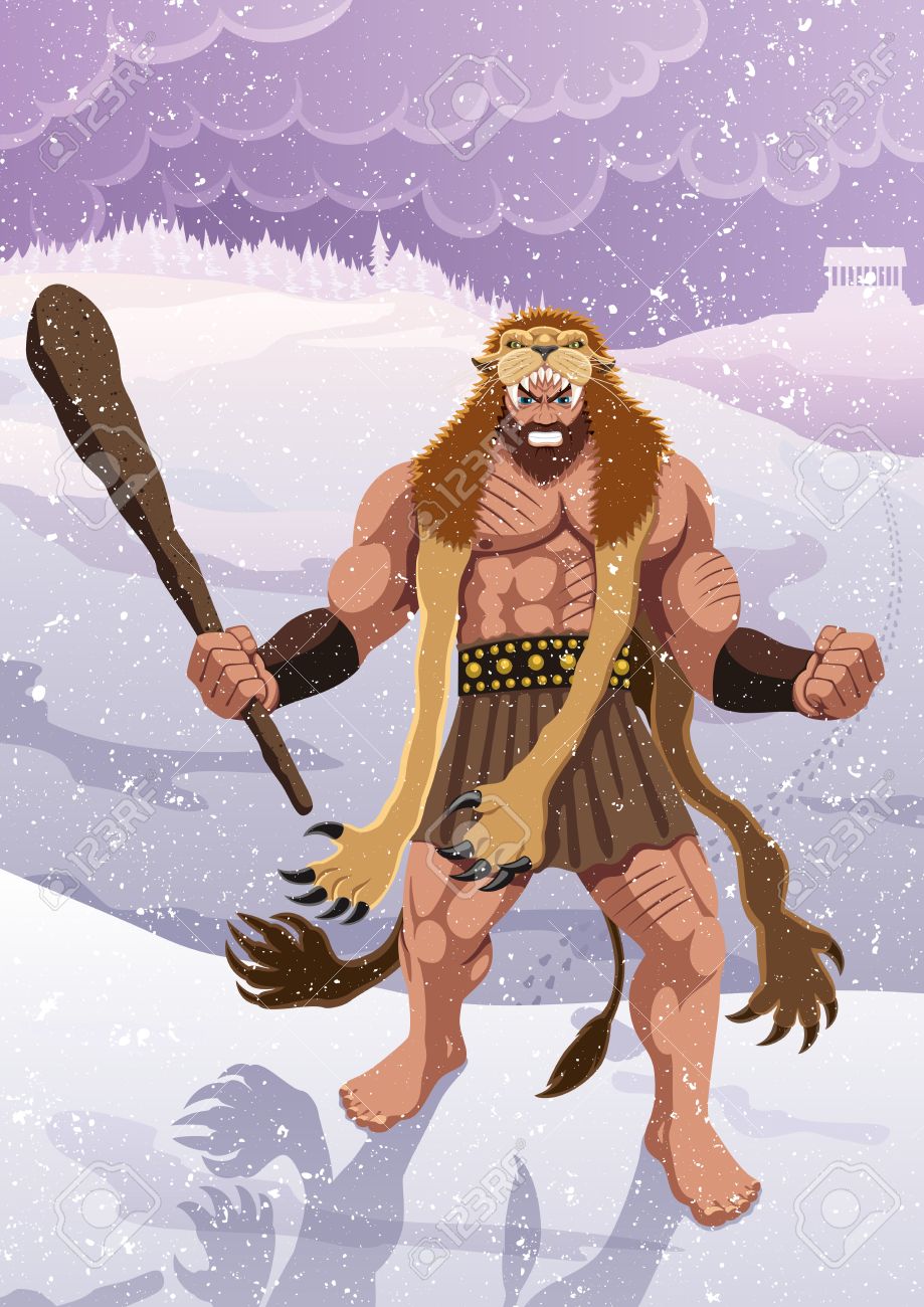 ネメアの獅子の毛皮をまとったヘラクレス ギリシャ神話古典的西洋彫刻