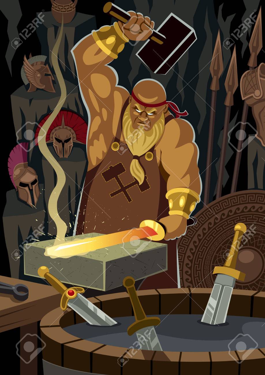 スミス神ヘーパイストス バルカン 剣を鍛造します 使用される透明度なし 基本的な 線形 グラデーション のイラスト素材 ベクタ Image