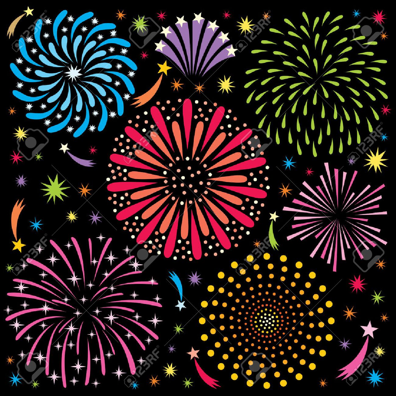 cartoon fireworks no transparency and gradients used royalty free fire works cartoon