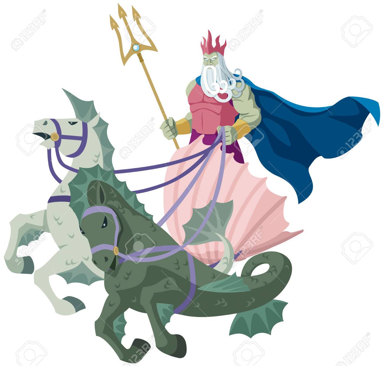 白い背景に海の神ポセイドンのイラスト素材 ベクタ Image