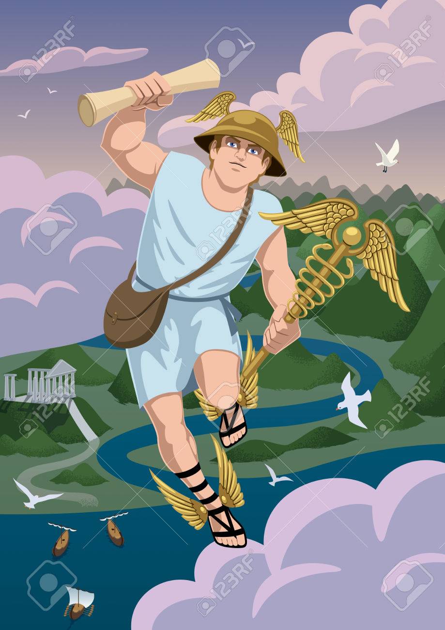 Le Dieu Grec Hermes Transmet Le Message A Zeus Clip Art Libres De Droits Vecteurs Et Illustration Image 80709331