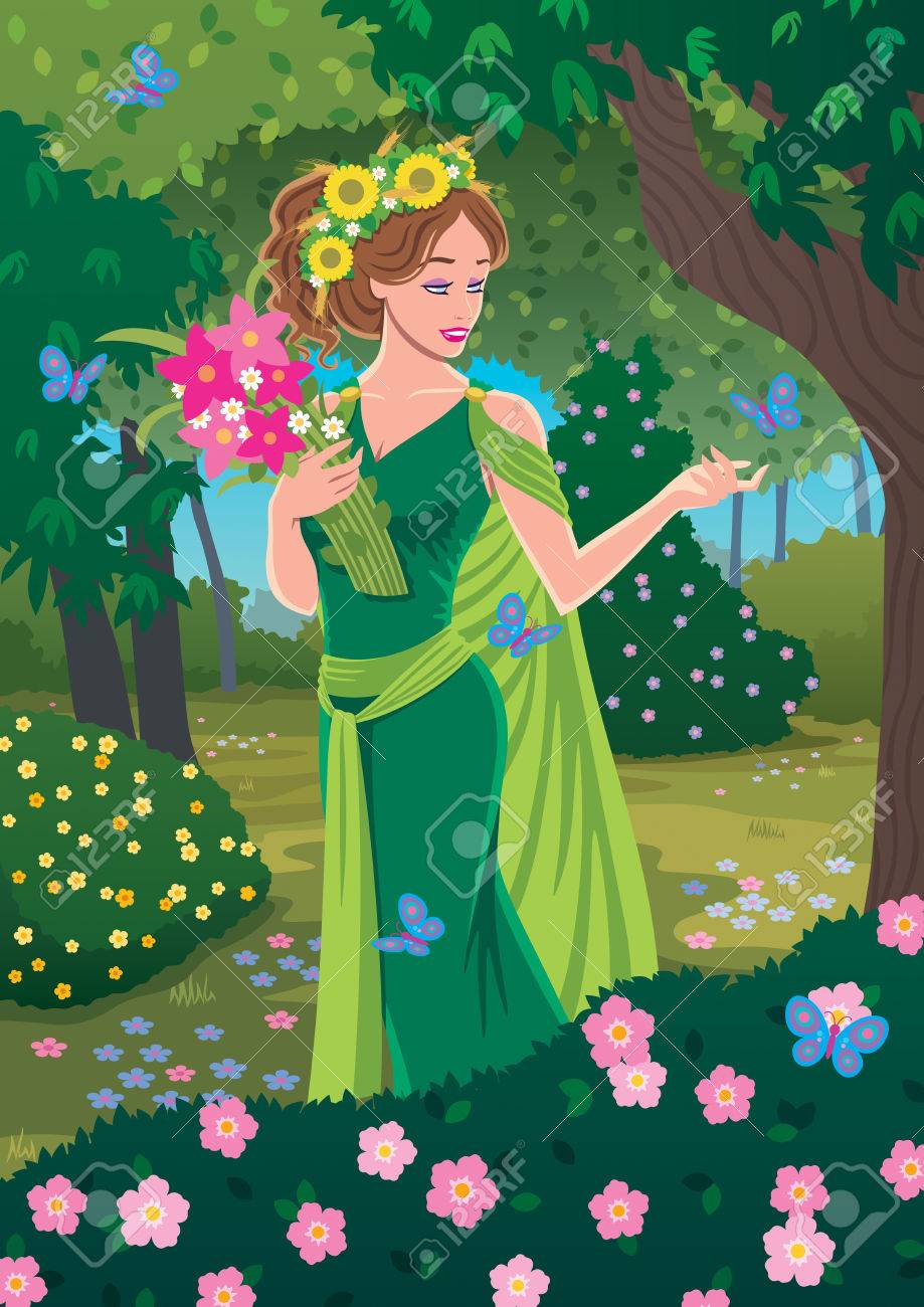 ギリシャの女神デメテル森に春をもたらします のイラスト素材 ベクタ Image