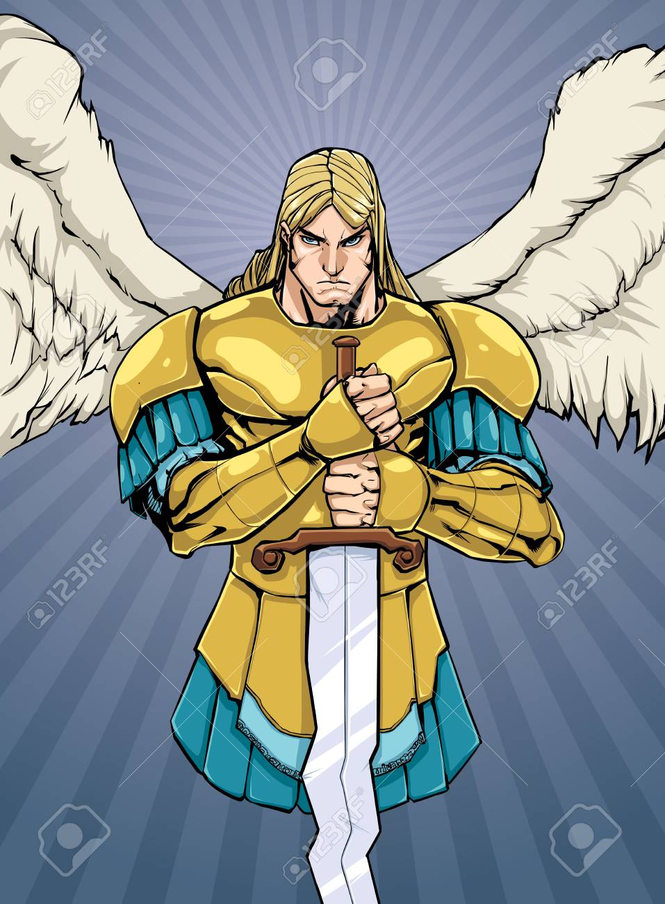 剣を持つ大天使マイケルのフルカラーイラスト のイラスト素材 ベクタ Image