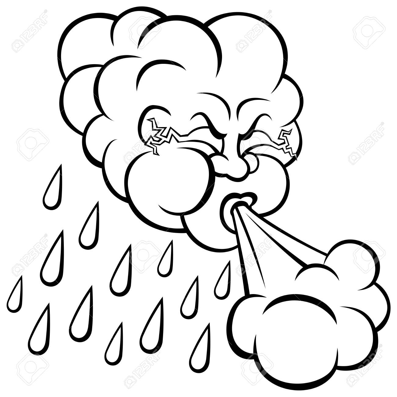 Cartoon Storm Cloud In Black And White For Coloring Royalty Free Cliparts Vectors And Stock Illustration Image