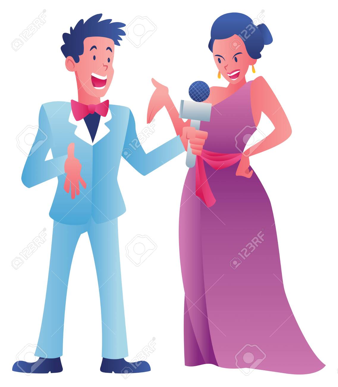 Cartoon illustration of a journalist interviewing a celebrity on white background. - 143534985 Cartoon illustration of a journalist interviewing a celebrity on white background. - 143534985