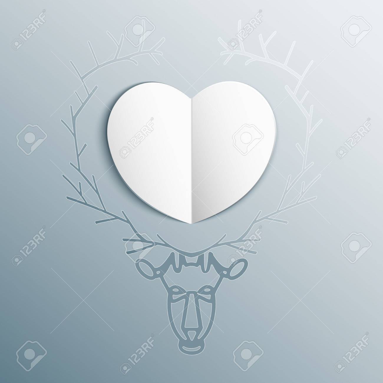Hipster Paper Origami Heart Concept Inside Deer Horns