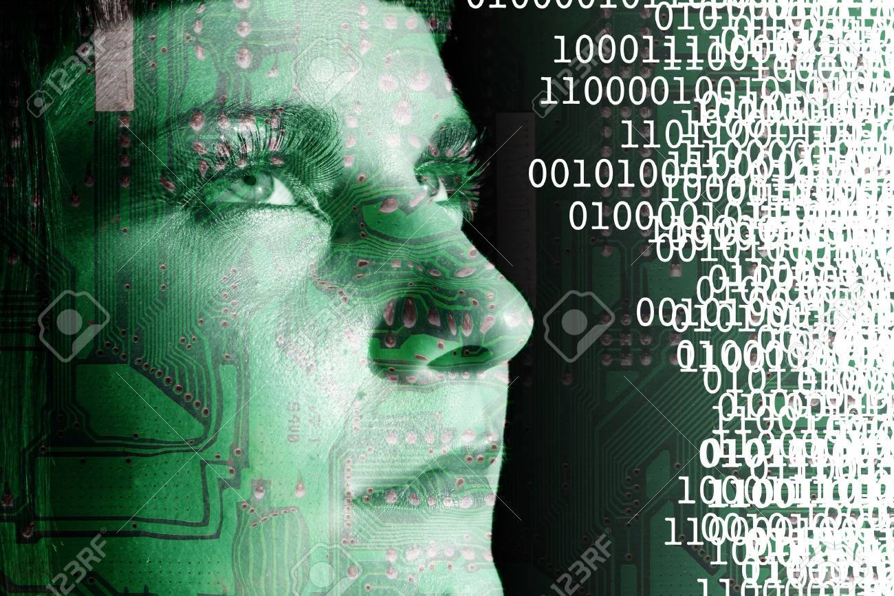 Cyborg reading a binary code - 13487683 Cyborg reading a binary code - 13487683
