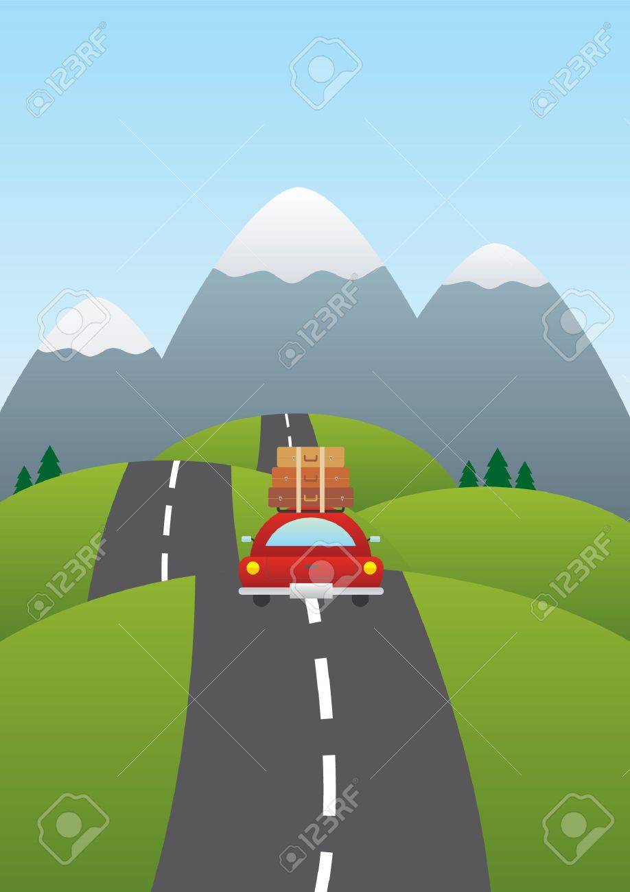 バック グラウンドでの山の道路の車のイラスト のイラスト素材 ベクタ Image