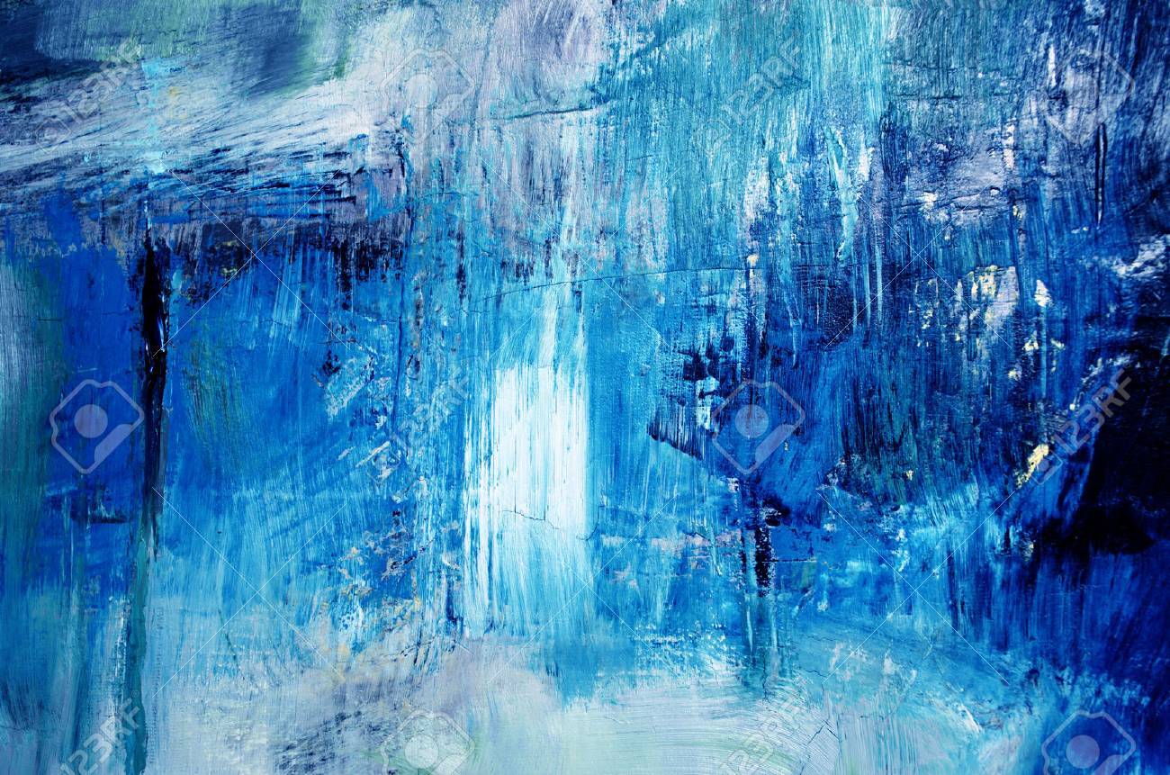 油絵抽象画Jiri Votruba作油彩画ブルー青額入り