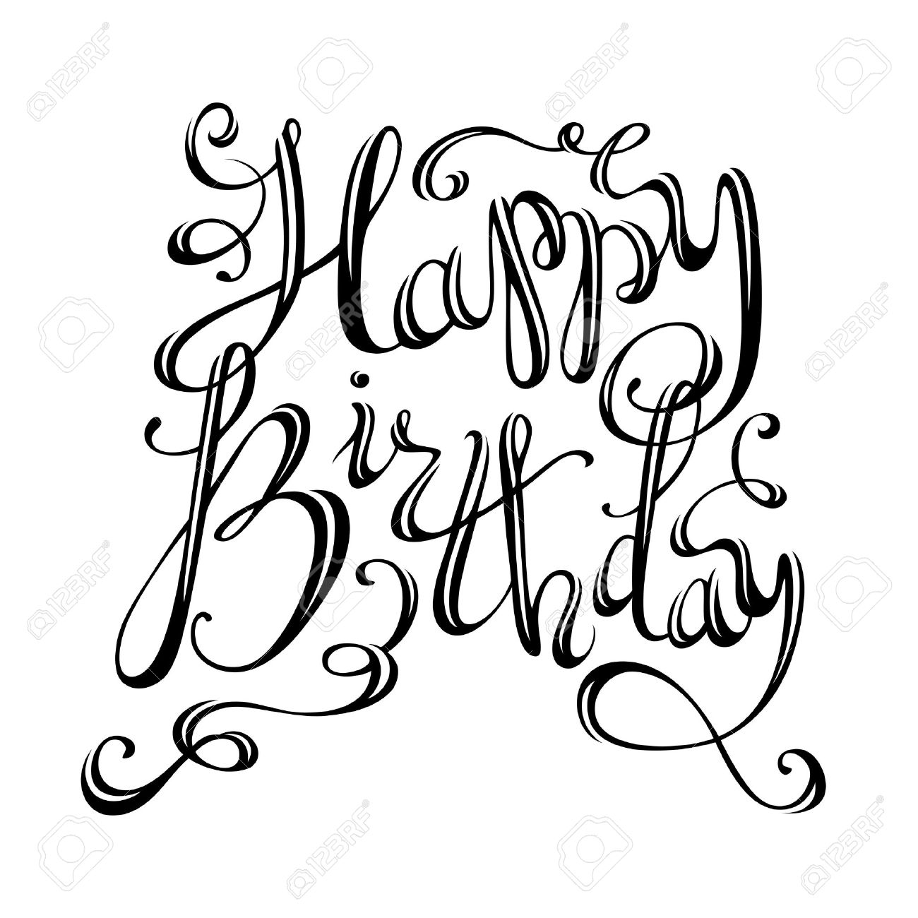 happy birthday lettering vector hand written isolated phrase birthday cards black and white