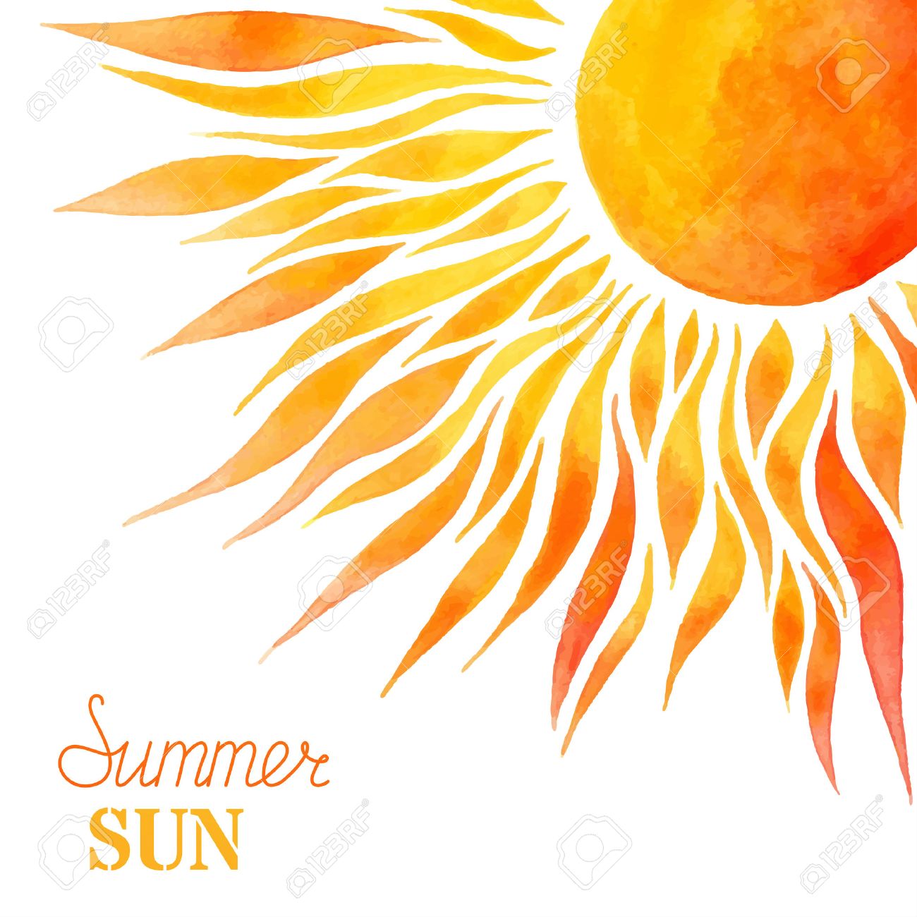 Estate Acquerello sfondo sole Sole luminoso dipinto a mano in alto a destra su sfondo