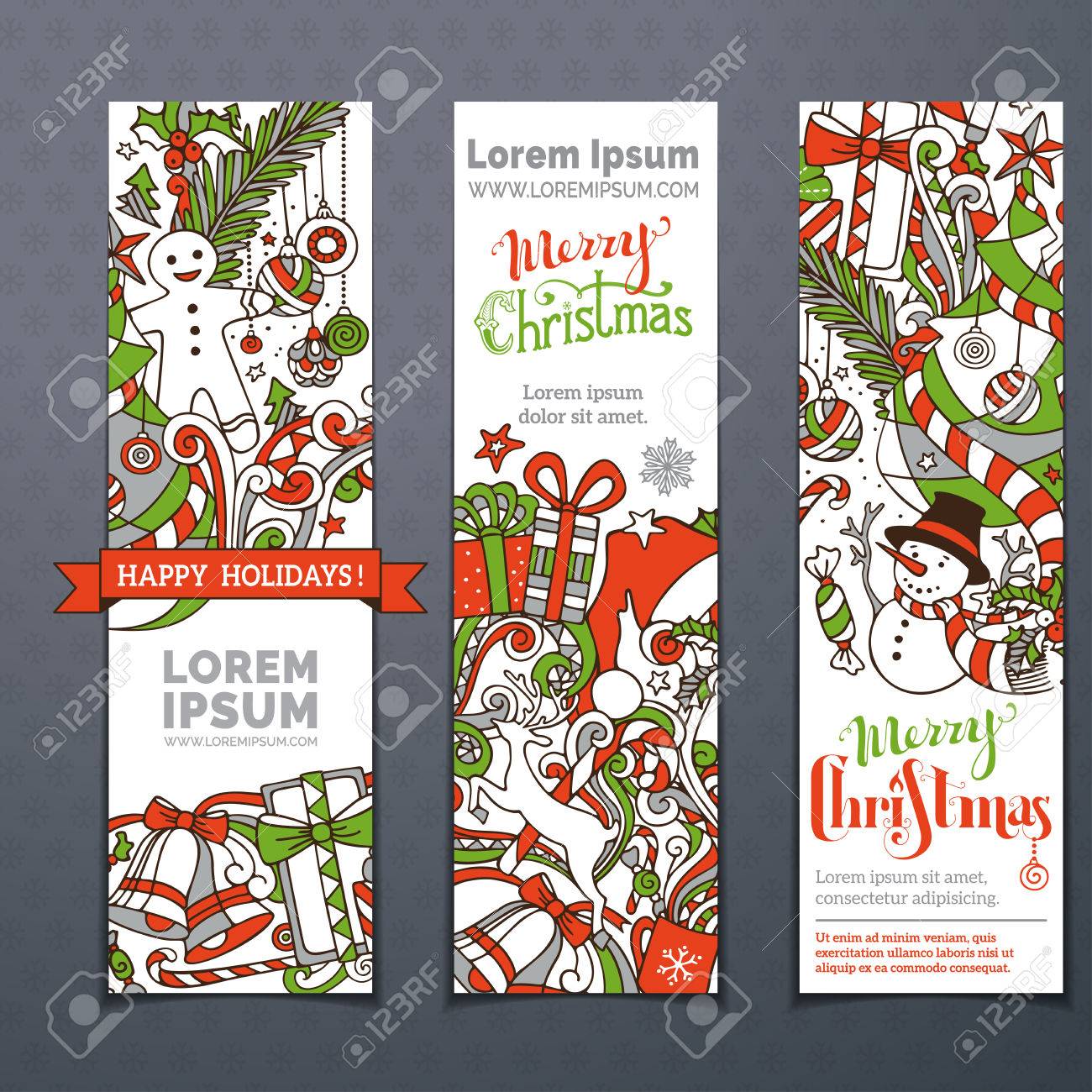 vector set of hand drawn christmas banners three vertical festive festive templates