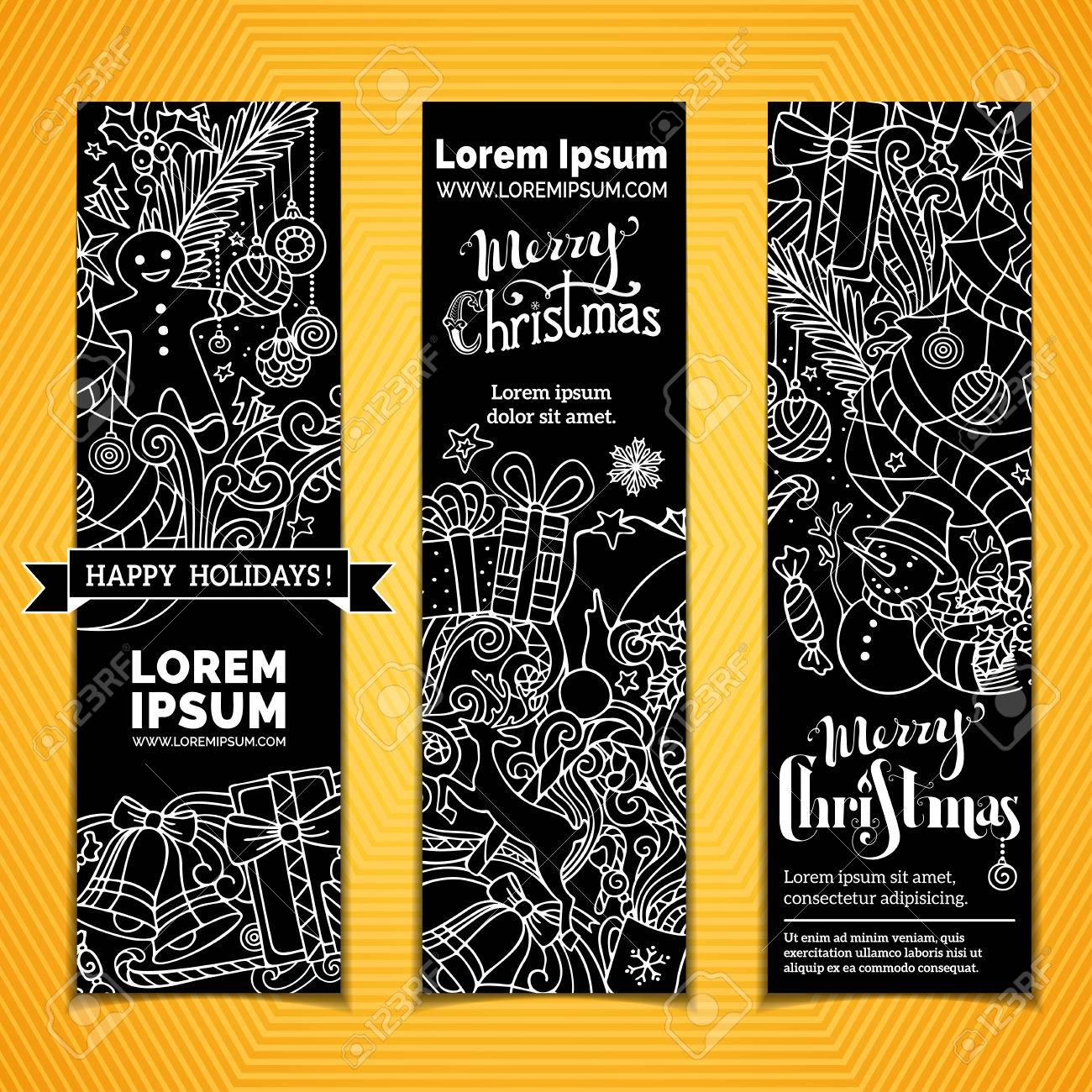 set of chalk christmas banners three vertical templates for