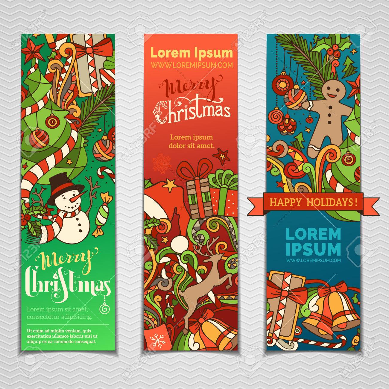 set of colourful christmas banners three vertical templates festive templates