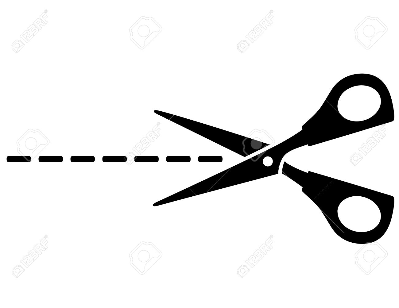 black modern scissors silhouette and cut line on white background