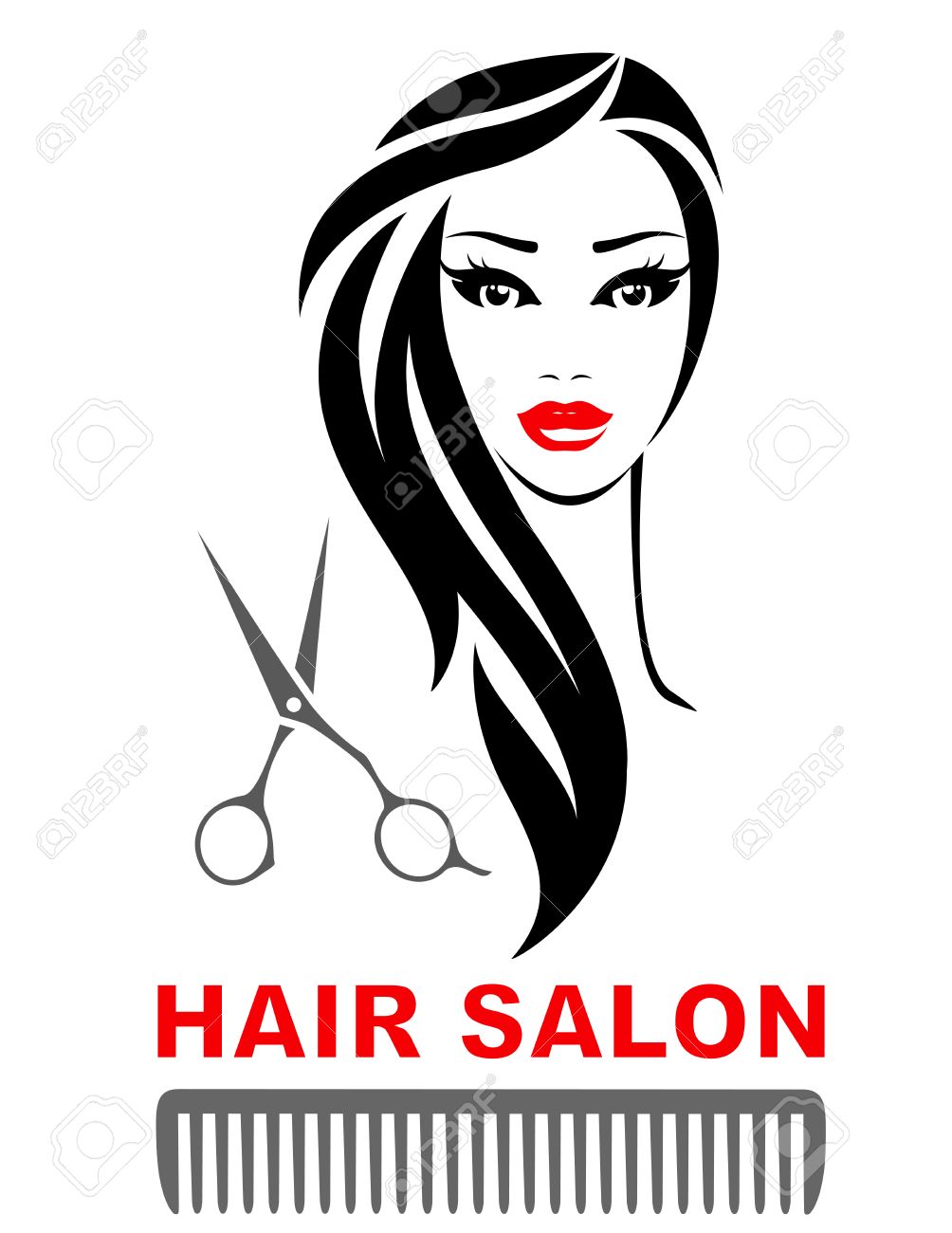hair salon icon with woman face, scissors and comb silhouette - 51544346 hair salon icon with woman face, scissors and comb silhouette - 51544346