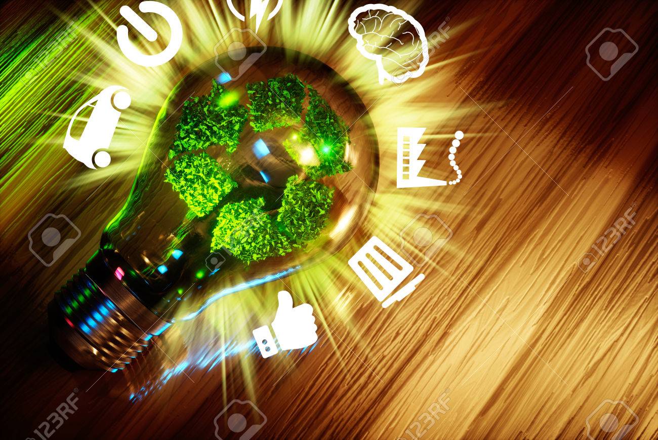 Concept of green technology recycle sign in light bulbl. 3D rendering. - 56999820 Concept of green technology recycle sign in light bulbl. 3D rendering. - 56999820