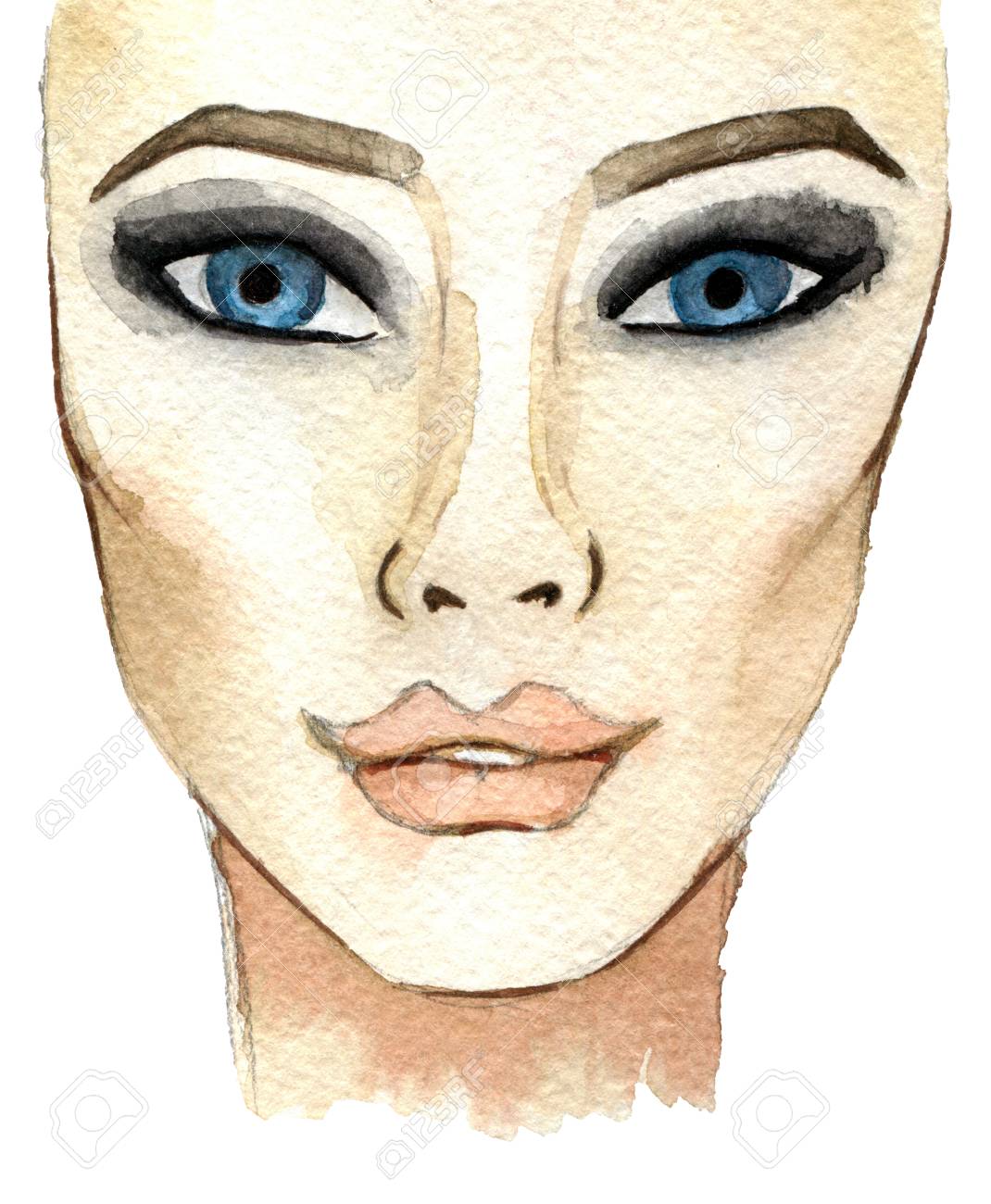 Watercolor Sketch Of Woman Face Fashion Illustration Isolated Stock Photo Picture And Royalty Free Image Image 79401195