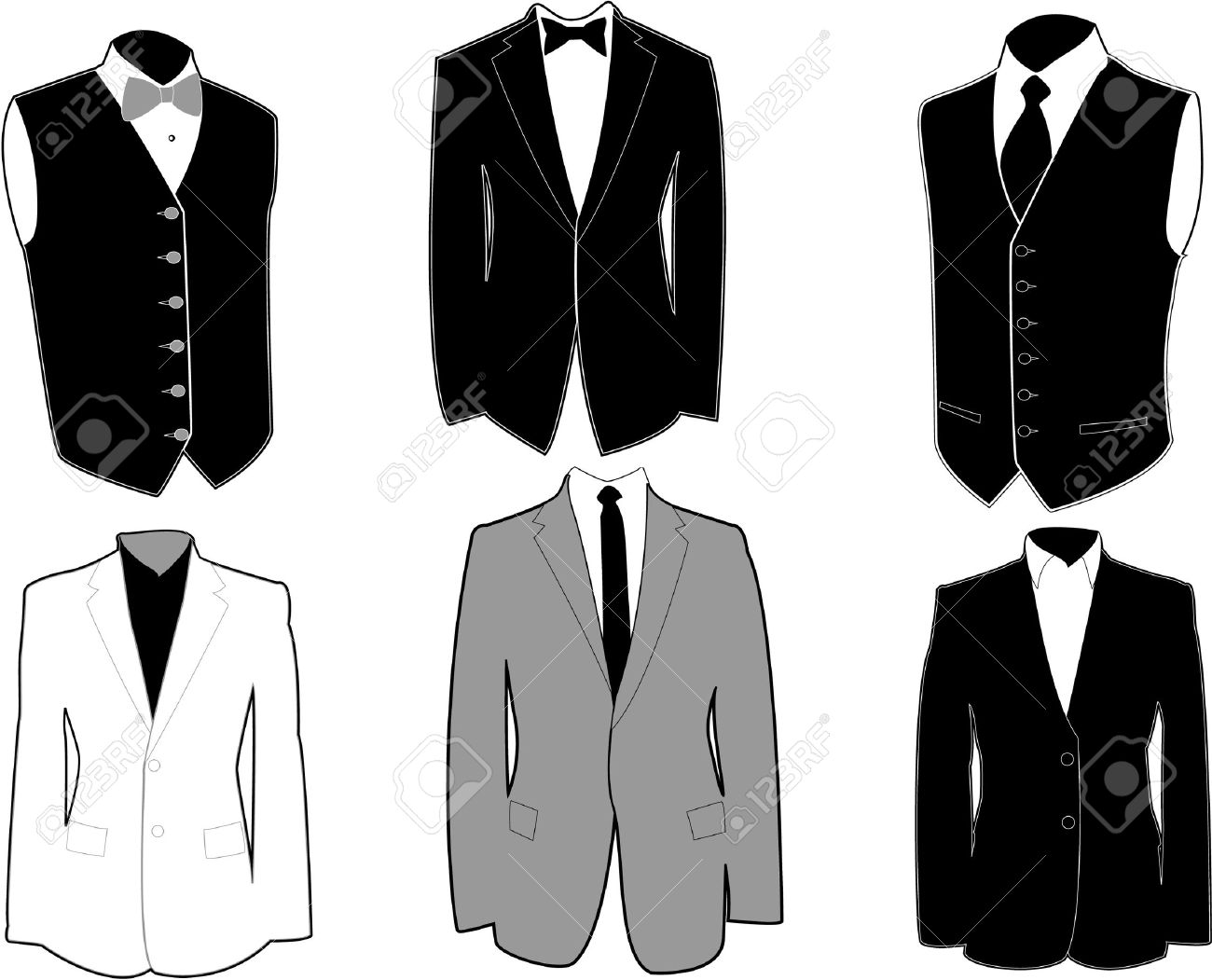 簡単に編集可能なレイヤーに分離白と黒のタキシードのセットです 8 のイラスト素材 ベクタ Image