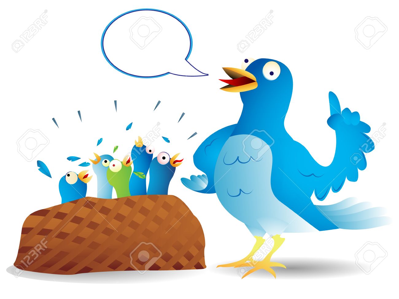 非常におしゃべりさえずり鳥その空腹の子供たちにスピーチを与えます のイラスト素材 ベクタ Image