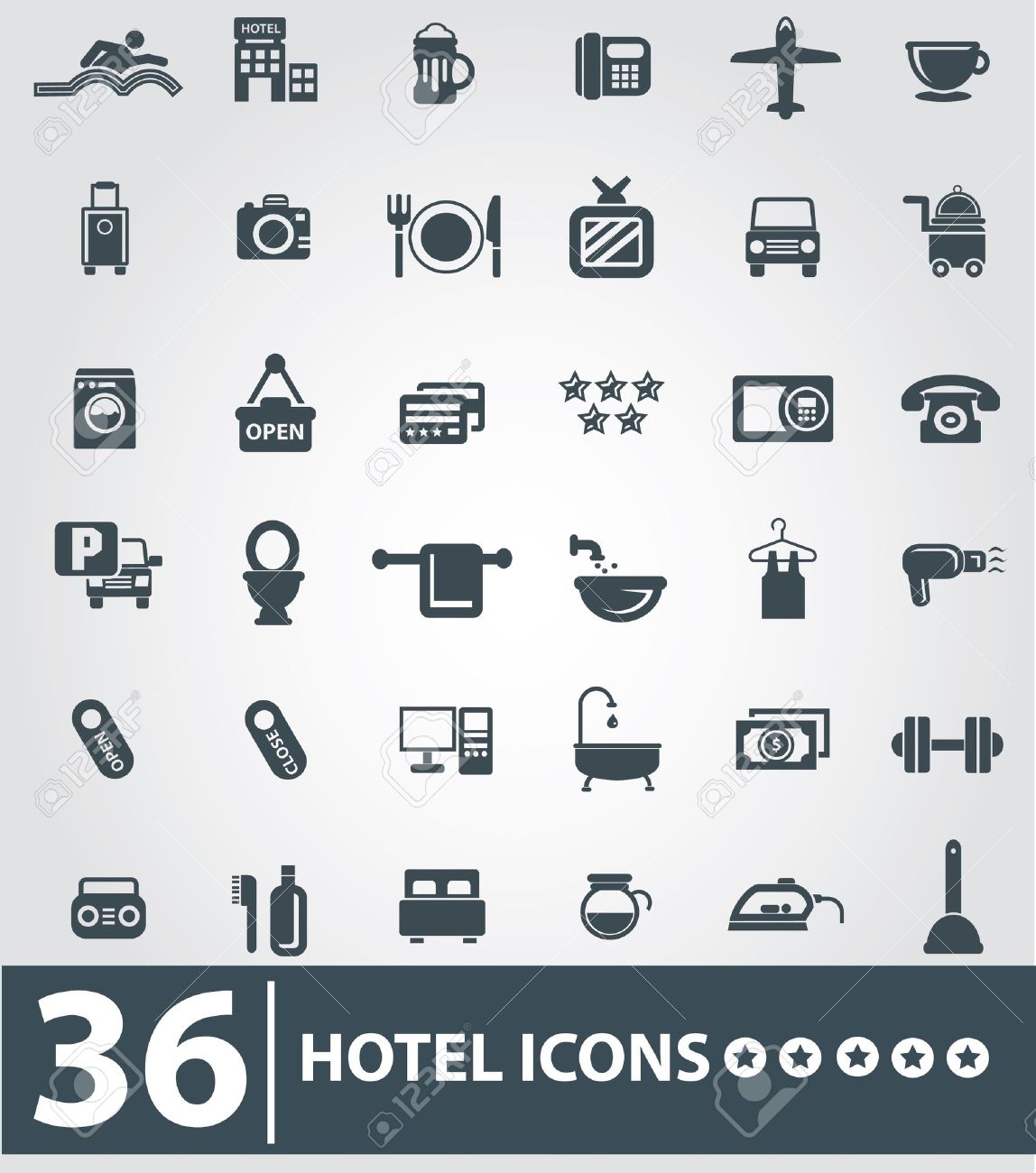 hotel icons gray background version royalty free cliparts vectors hotel icons