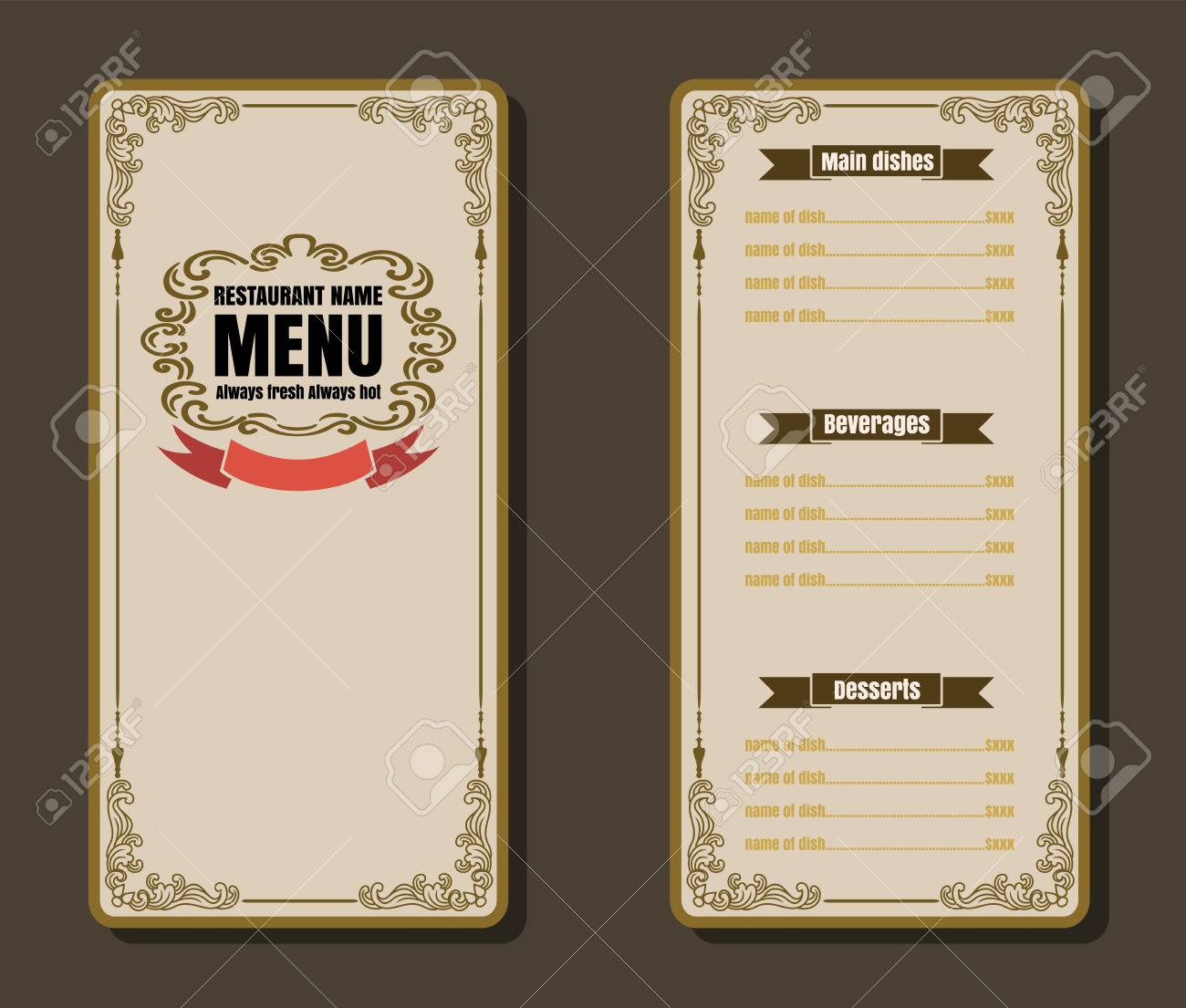 restaurant food menu vintage design with background vector format