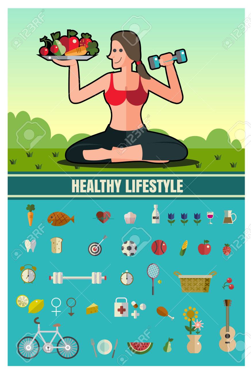 女性のスポーツ 健康なライフ スタイル 食品 ベクトル フラット イラストやアイコン設定形式の Eps 10 のイラスト素材 ベクタ Image