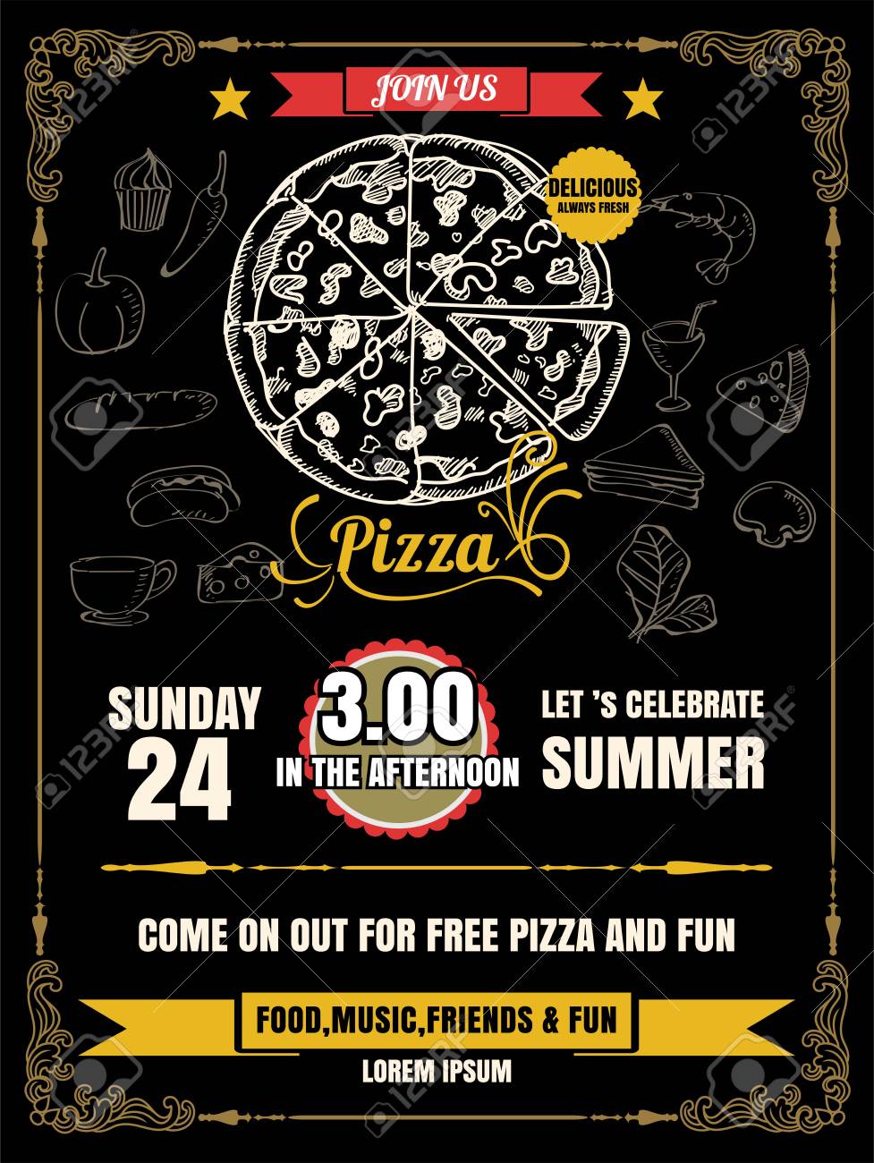 vintage vector pizza party flyer invitation template design pizza party flyer template
