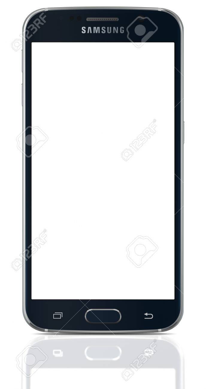 Black Sapphire Samsung Galaxy S6 Avec Ecran Blanc Sur Fond Blanc