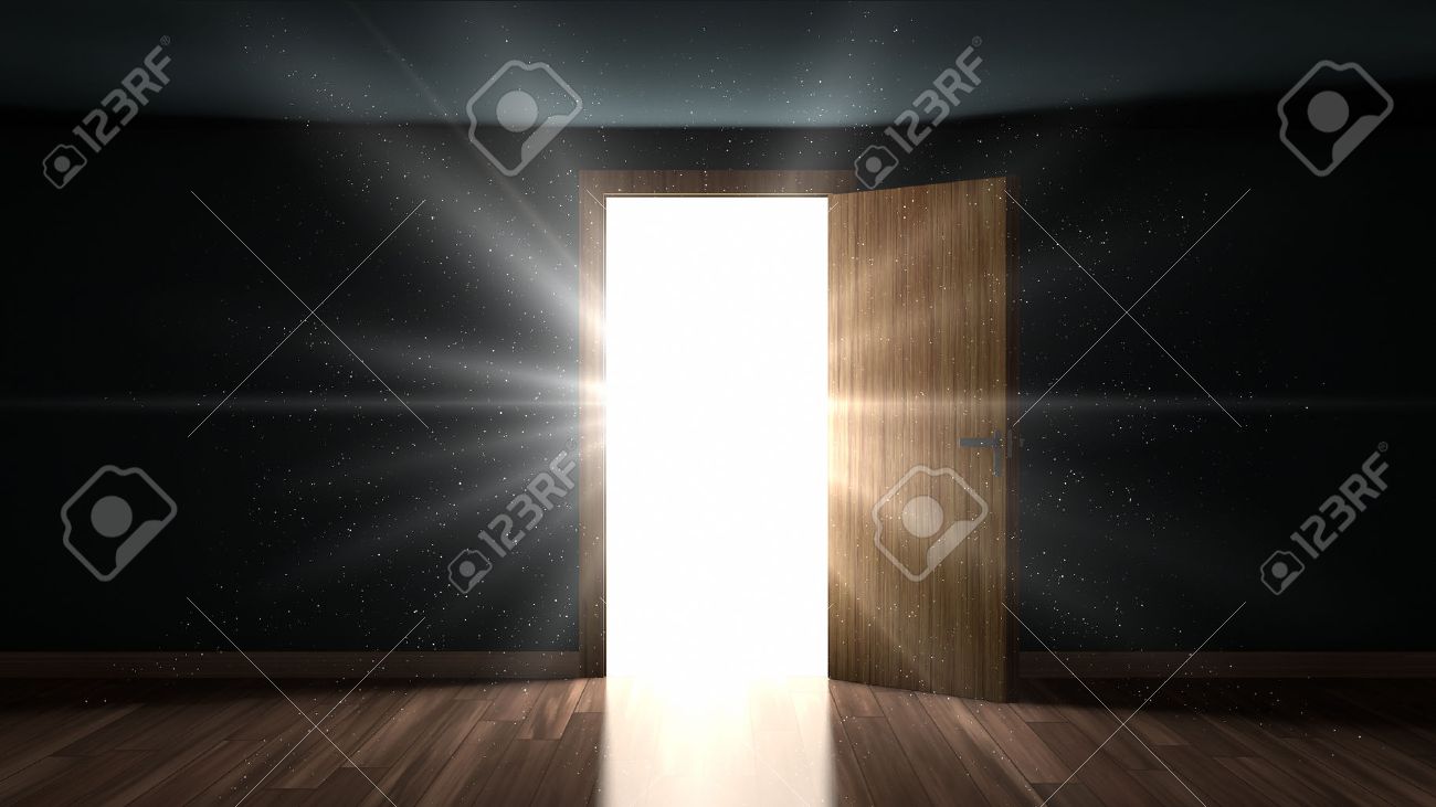 Light and particles in a dark room through the opening door - 53285081 Light and particles in a dark room through the opening door - 53285081