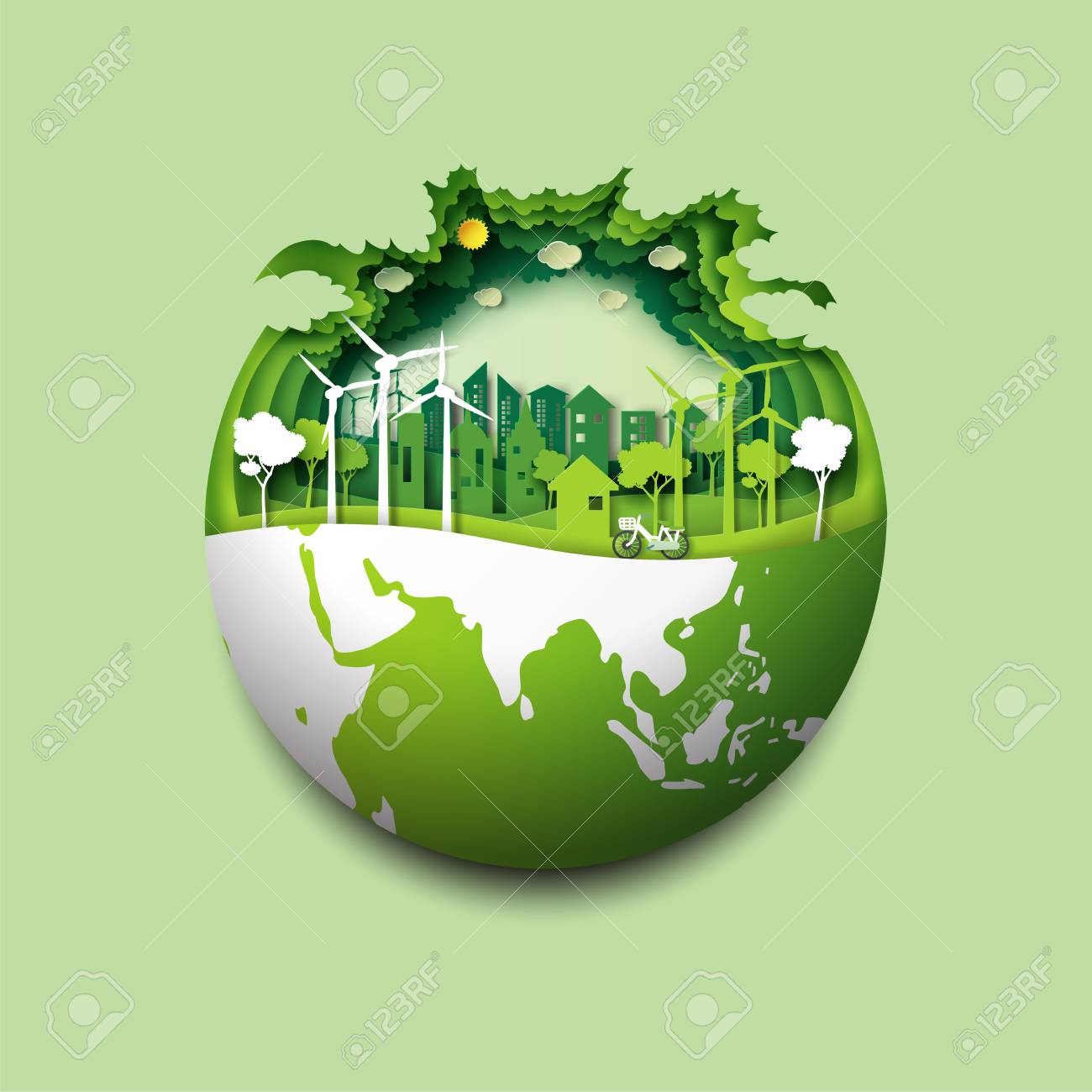 Green Earth Of Eco Friendly City And Urban Forest Landscape Abstract Background Renewable Energy For Ecology And Environment Conservation Concept Paper Art Design Vector Illustration Royalty Free Cliparts Vectors And Stock Illustration Image 97685922