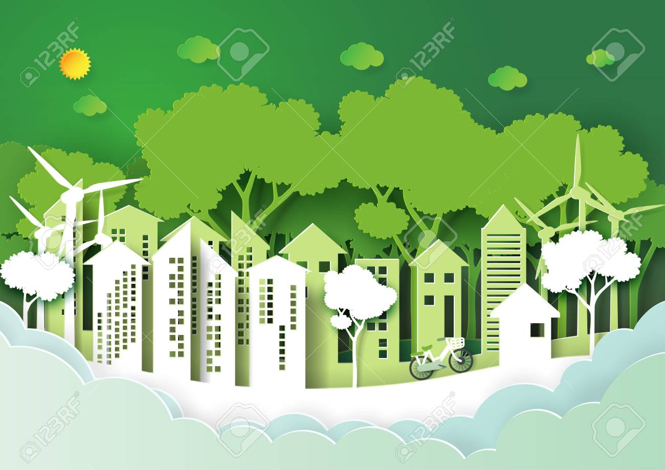 eco green urban city and nature forest background template save