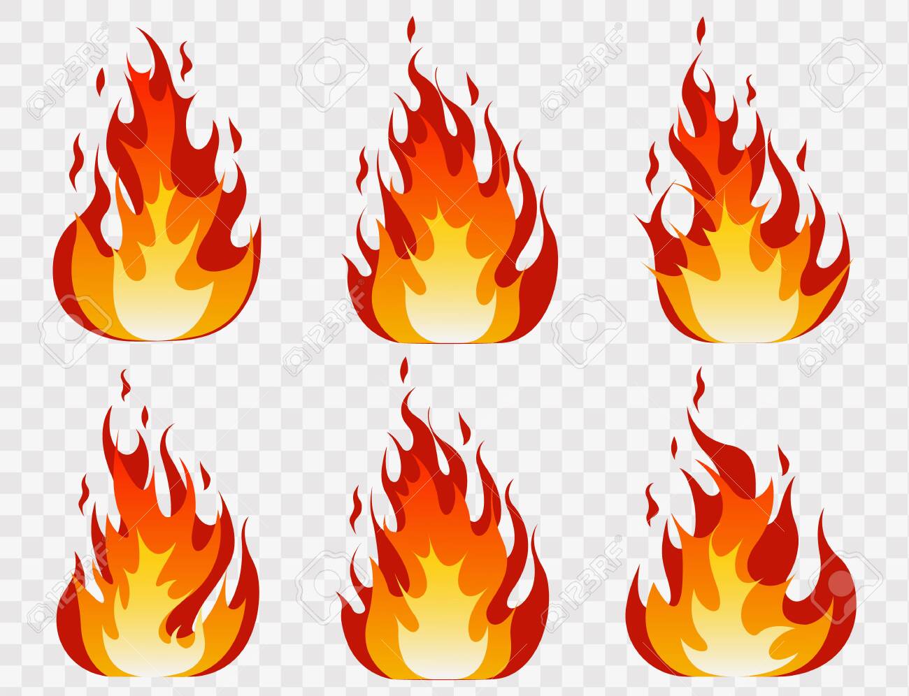 Cartoon Fire Flames Set and Line. Vector Stock Vector