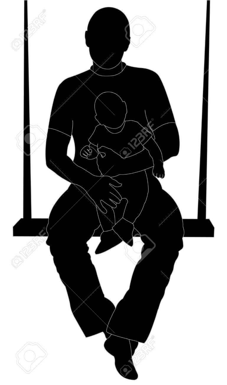Homme Assis Sur Une Balancoire Et Tenant Une Silhouette Bebe Banque D Images Et Photos Libres De Droits Image