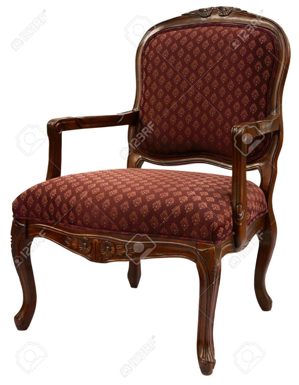 Traditional Style Accent Chair In Burgundy Fabric Stock Photo