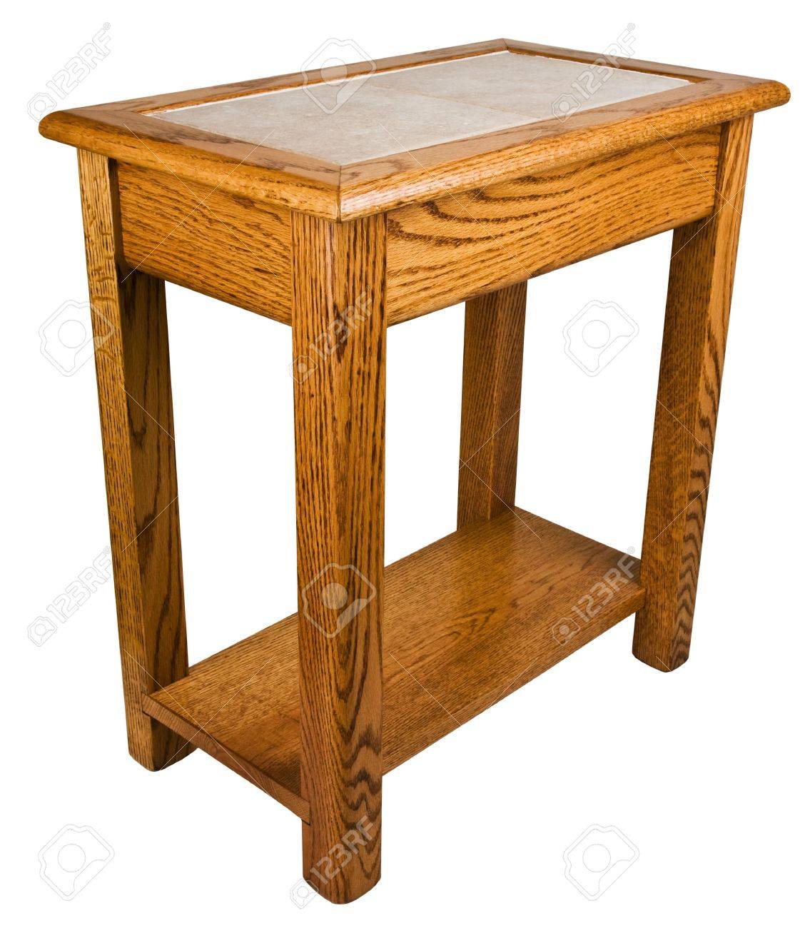 Solid Oak End Table With Ceramic Tile Top Stock Photo Solid Oak End Table With Ceramic Tile Top Stock Photo
