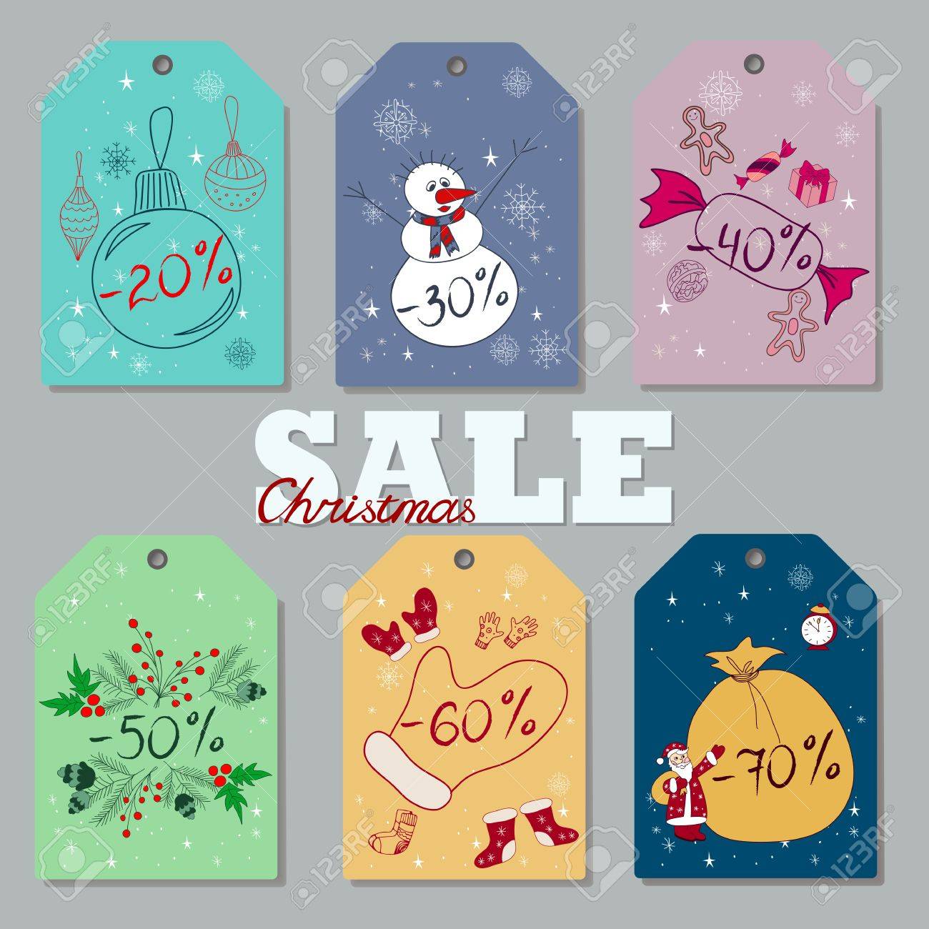 set of hand drawn christmas and new year discount tags price cards with holidays attributes - Discount Christmas Cards set of hand drawn christmas and new year discount tags price cards with holidays attributes - Discount Christmas Cards
