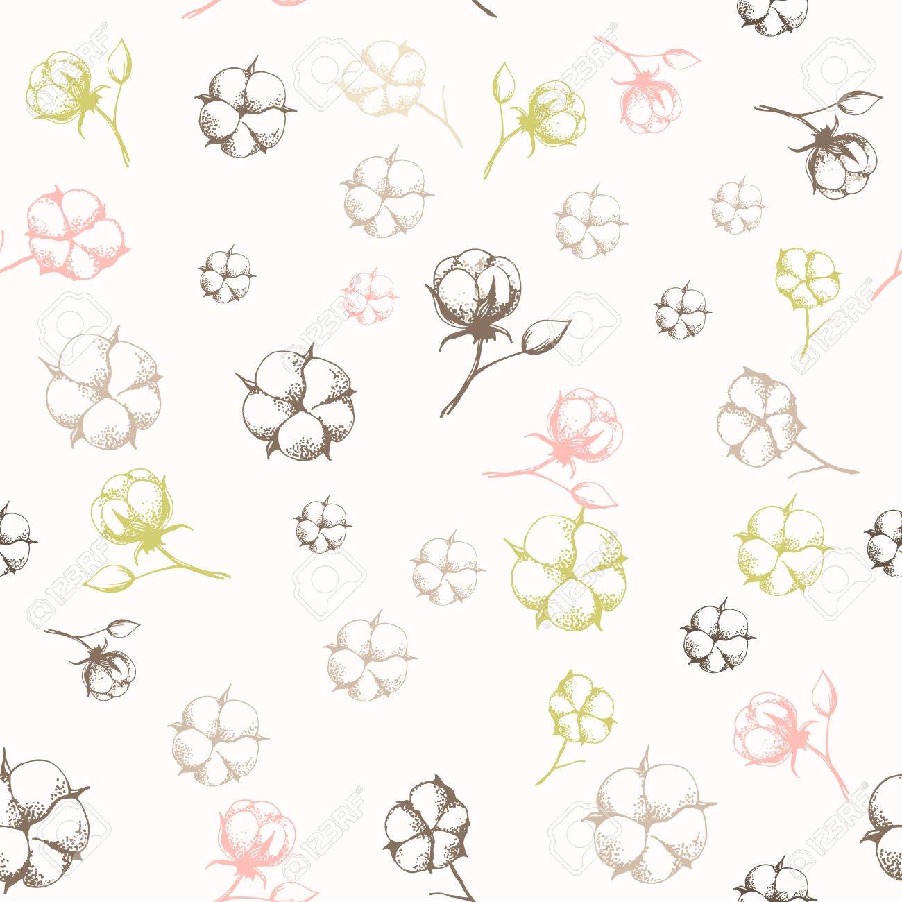 Vettoriale A Mano Fiori Di Cotone Disegnati Senza Soluzione Di Continuita Illustrazione Pattern Vector In Formato Eps8 Image 50264748