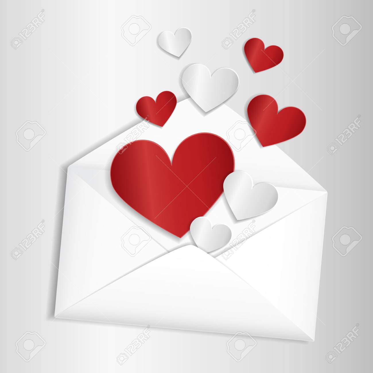 valentine card template opened envelope with cut paper hearts