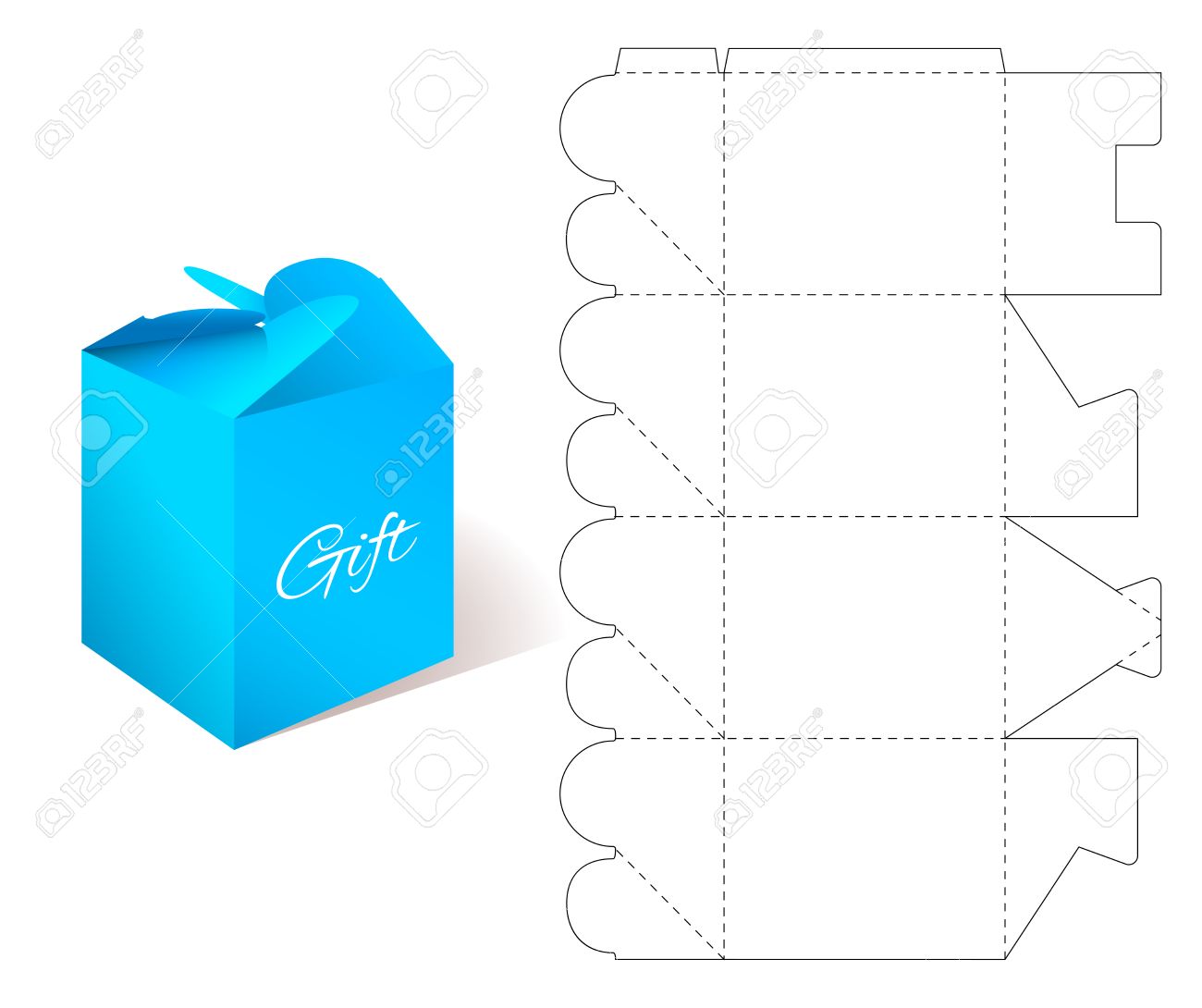 paper box gift paper box with blueprint template illustration