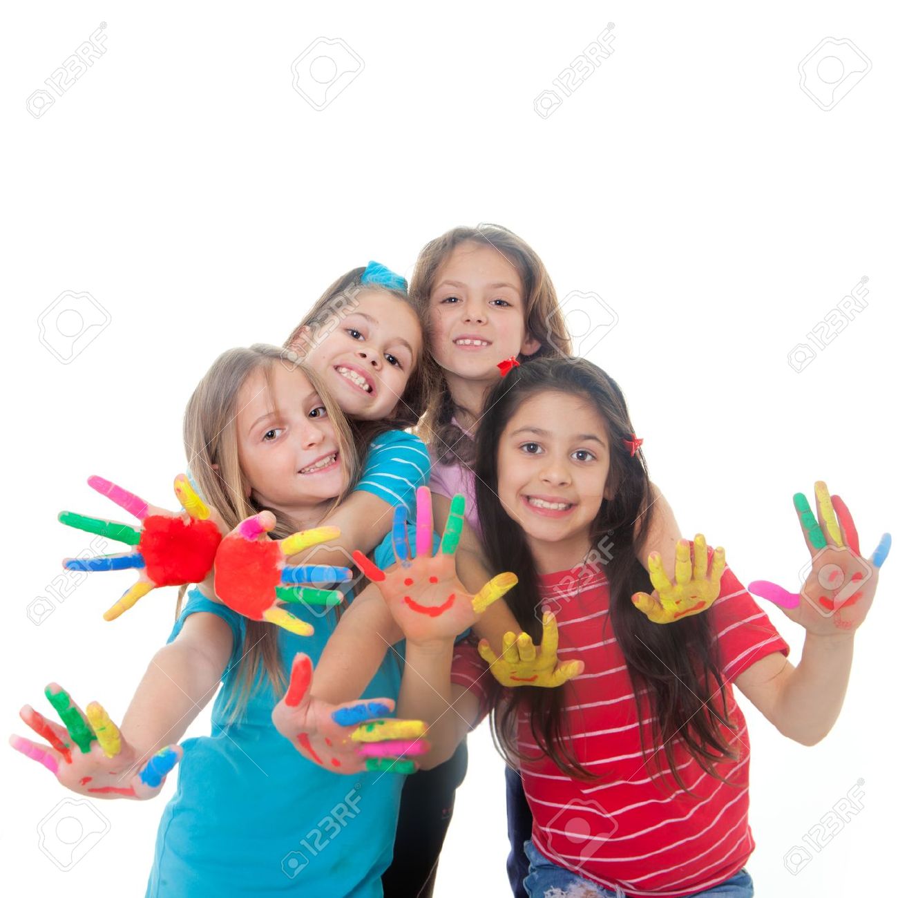 group of happy children having fun with paint stock photo picture